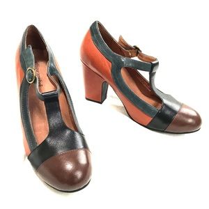 Jeffrey Campbell Color Block Leather T Strap Heels